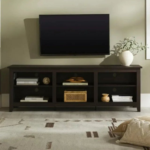 Woven Paths Open Storage TV Stand for TVs Up To 80", Espresso Tv Stand Living Room Furniture Modern Tv Stand Table Tv My Lux Decor Round
