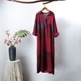 thumbnail image 4 of Vestido a cuadros vintage de algodón para mujer, cuello vuelto, manga larga, bolsillo lateral, Abanopi Vestido de mujer, 4 of 7