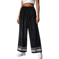 thumbnail image 6 of Admvng Womens Plus Size Pants Satin Embroidered Wide Leg Elastic Waist Casual Summer Full Length Trousers with Pockets, 6 of 6