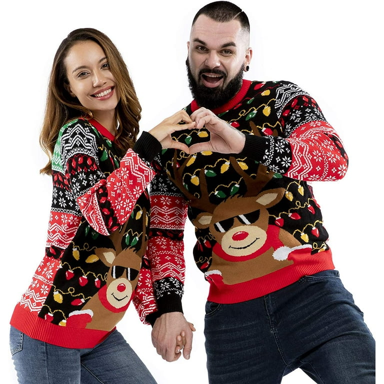 Men s Red Argyle Santa Claus Christmas Holiday Pullover Sweater L