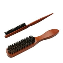 ACDANC Hair Brush, 2 PCS Wood Handle Edge Brush Set Boar Bristle Teasing Brush Rat Tail Comb Small Portable Travel Hair Brush for Women Thin & Fine Hair Smoothing, Sectioning, Beard Brush for Men