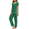 thumbnail image 2 of Sakmal Pajamas Sets for Women Under $10 Long Sleeve Green Comfy Striped Opening Nightwear Tops for Ladies, 2 of 7