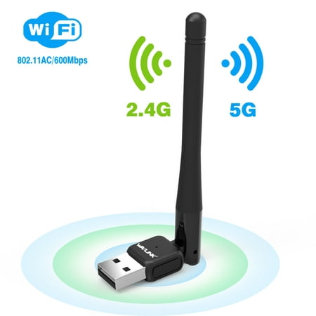 Wavlink AC600 2.4G/ 5G Dual Band USB WI-FI Adapter 802.11ac w/ Antenna Network LAN Card Dongle Supports Windows XP/Vista/7/8/10, Mac