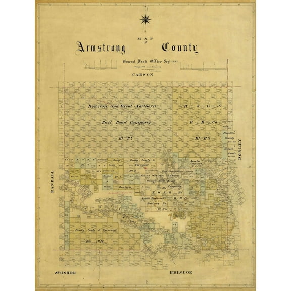 Historic County Map- Armstrong County Texas - General Land Office1881 - Vintage Wall Art