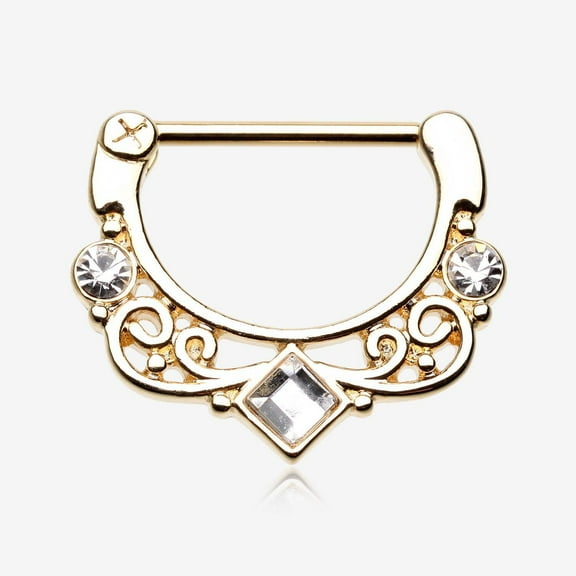 BM25 A Pair of Golden Camilla Filigree Sparkle Nipple Clicker-Clear Gem