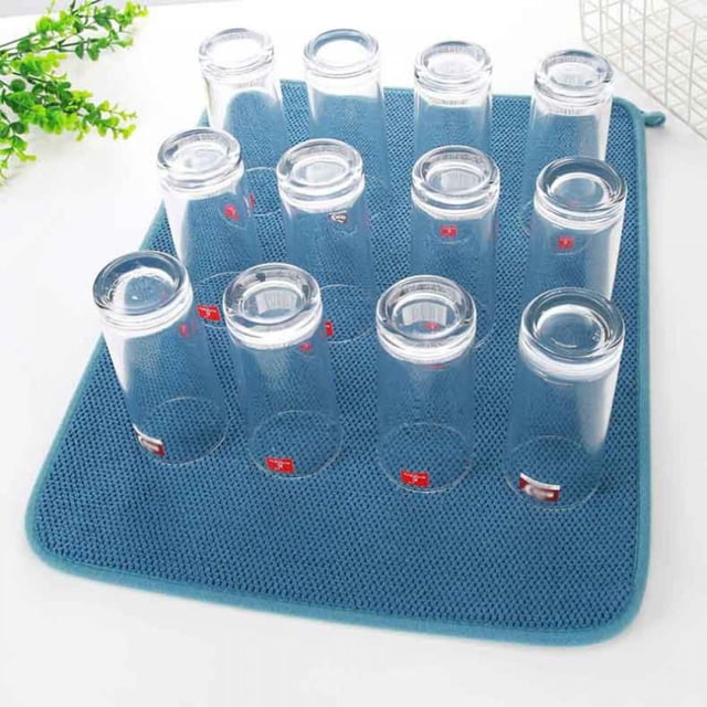 Mircofiber Dish Drying Mat for Kitchen Counter Dishes Super Absorbent Sink Drain Mats, Blue
