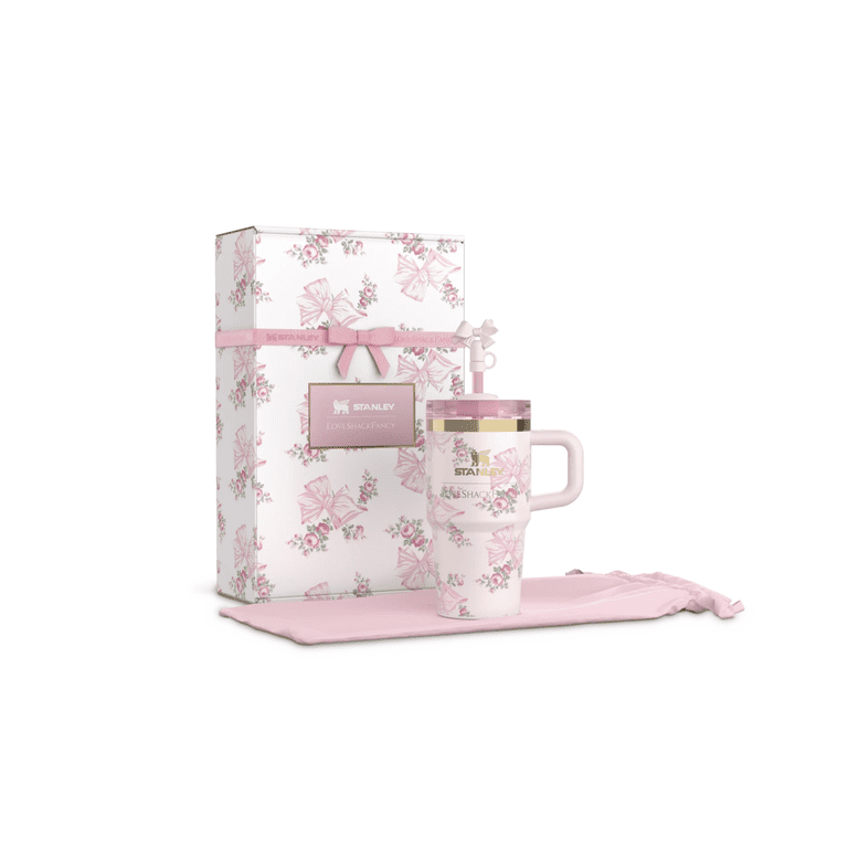 Gobelet Stanley X LoveShackFancy 40 Oz - Design Floral Rose - Isotherme Pour Boissons Chaudes Et Froides - Neuf Avec Ruban