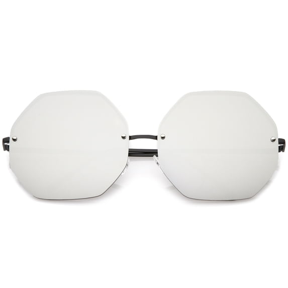 Women's Geometric Octagon Slim Arms Colored Mirrored Oversize Sunglasses 70mm (Black / Silver Mirror)