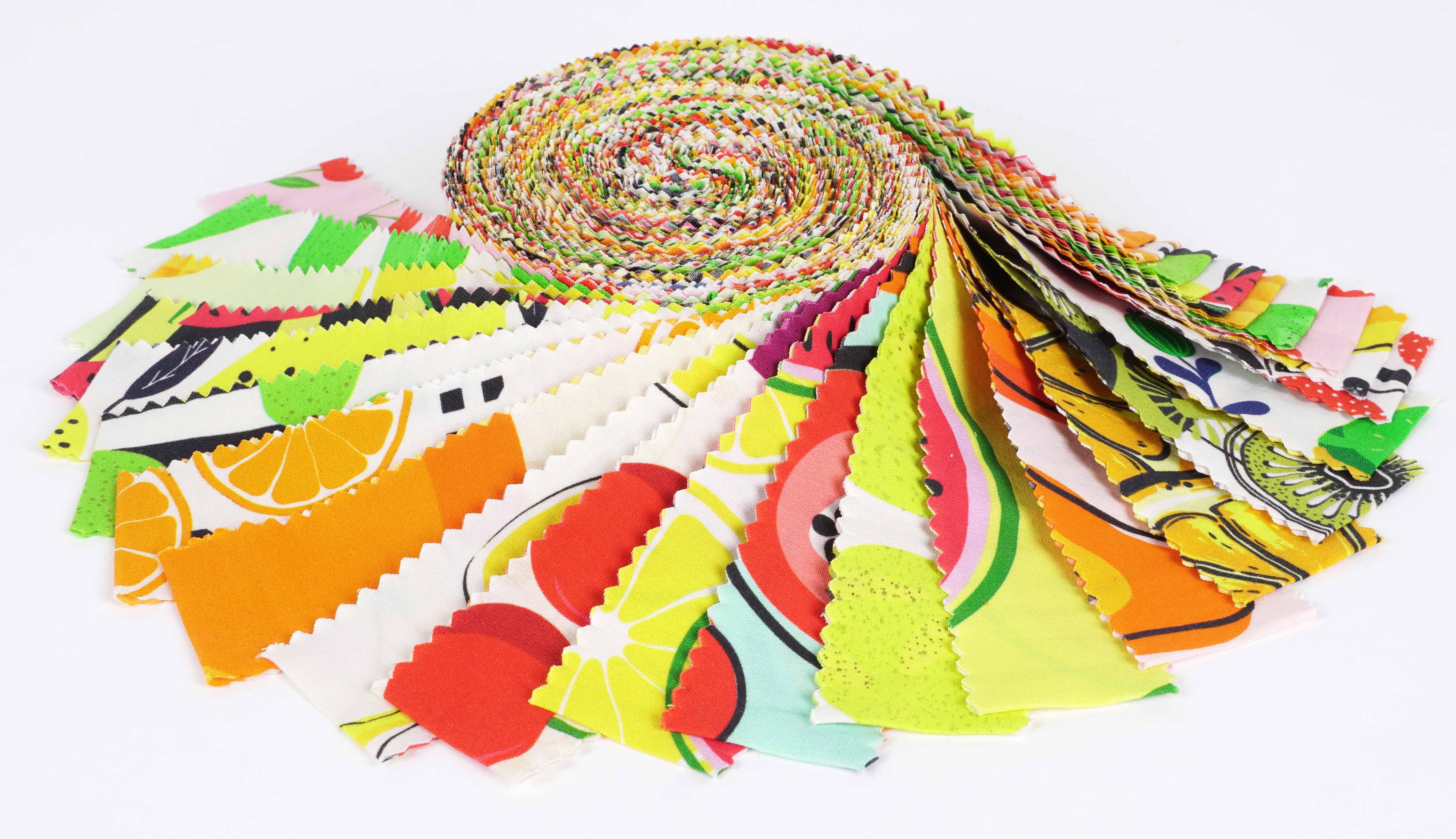 Soimoi 40Pcs Fruits Print Precut Fabrics Strips Roll Up 1.5x42 inches Cotton Jelly Rolls For Quilting - Yellow