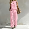 thumbnail image 2 of Womens Summer 2 Piece Outfits Cotton Fashionable Solid Color Sleeveless Top and Button Down Pants Lounge Set, 2 of 7