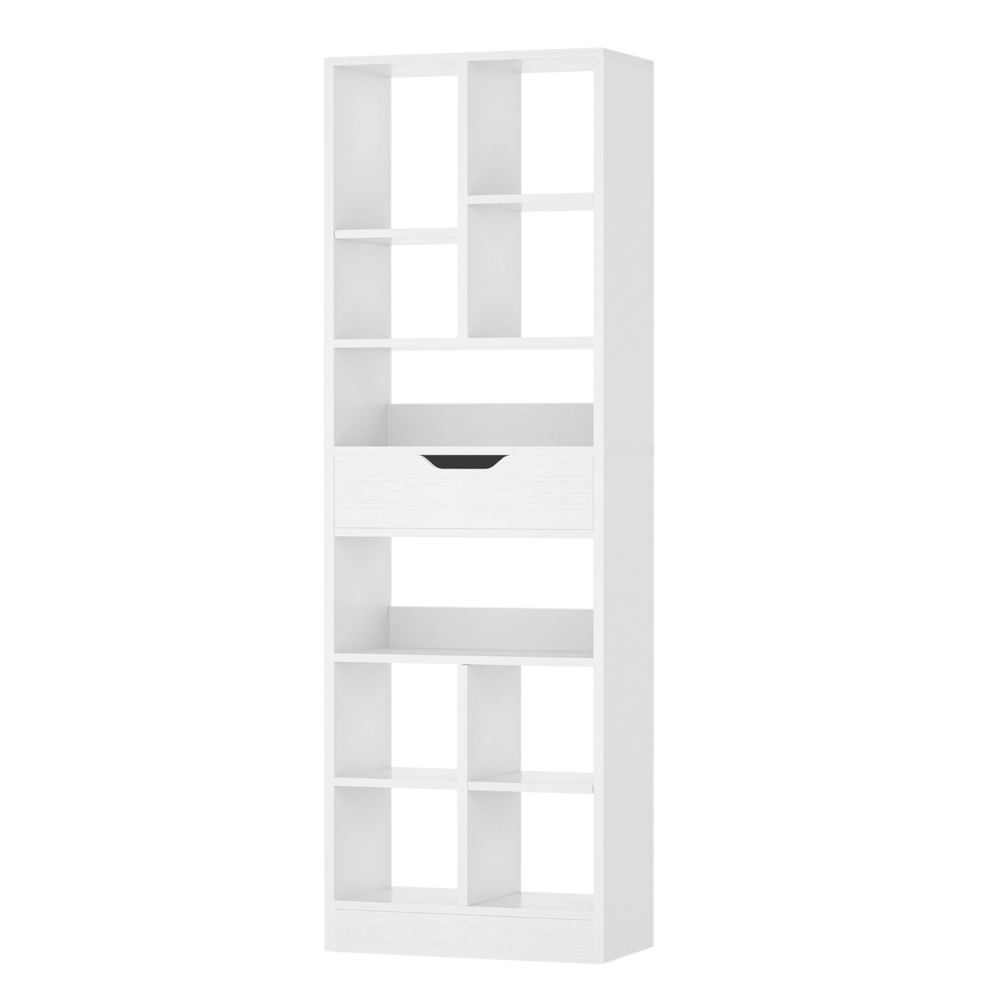 Homieasy 73.6''Tall 10-Cube Bookcase with Drawer and Adjustable Shelves, Wooden Bookshelf for Living Room, White