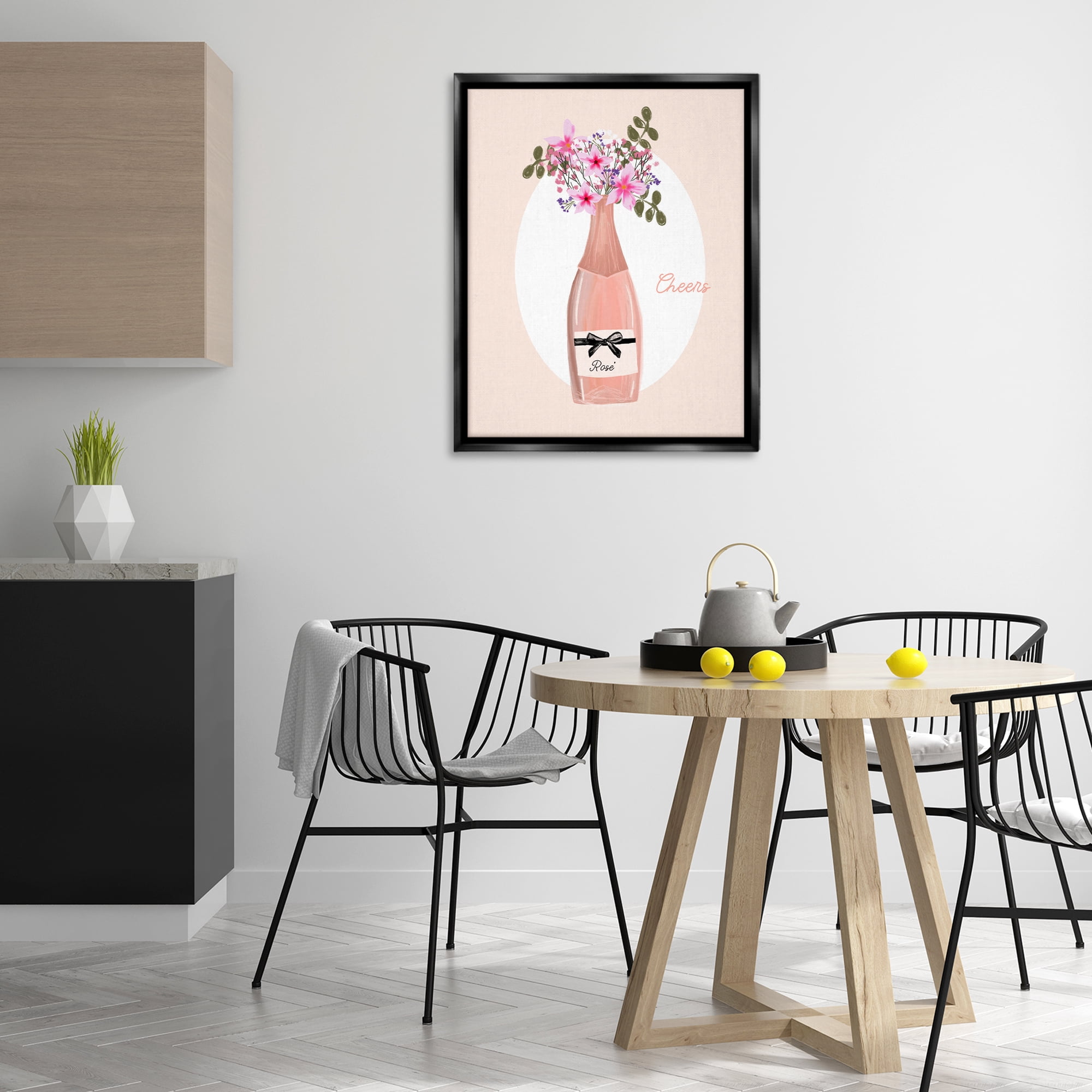 Stupell Industries Cheers Pastel Rosé Food & Beverage Painting Black Floater Framed Art Print Wall Art, 25 x 31