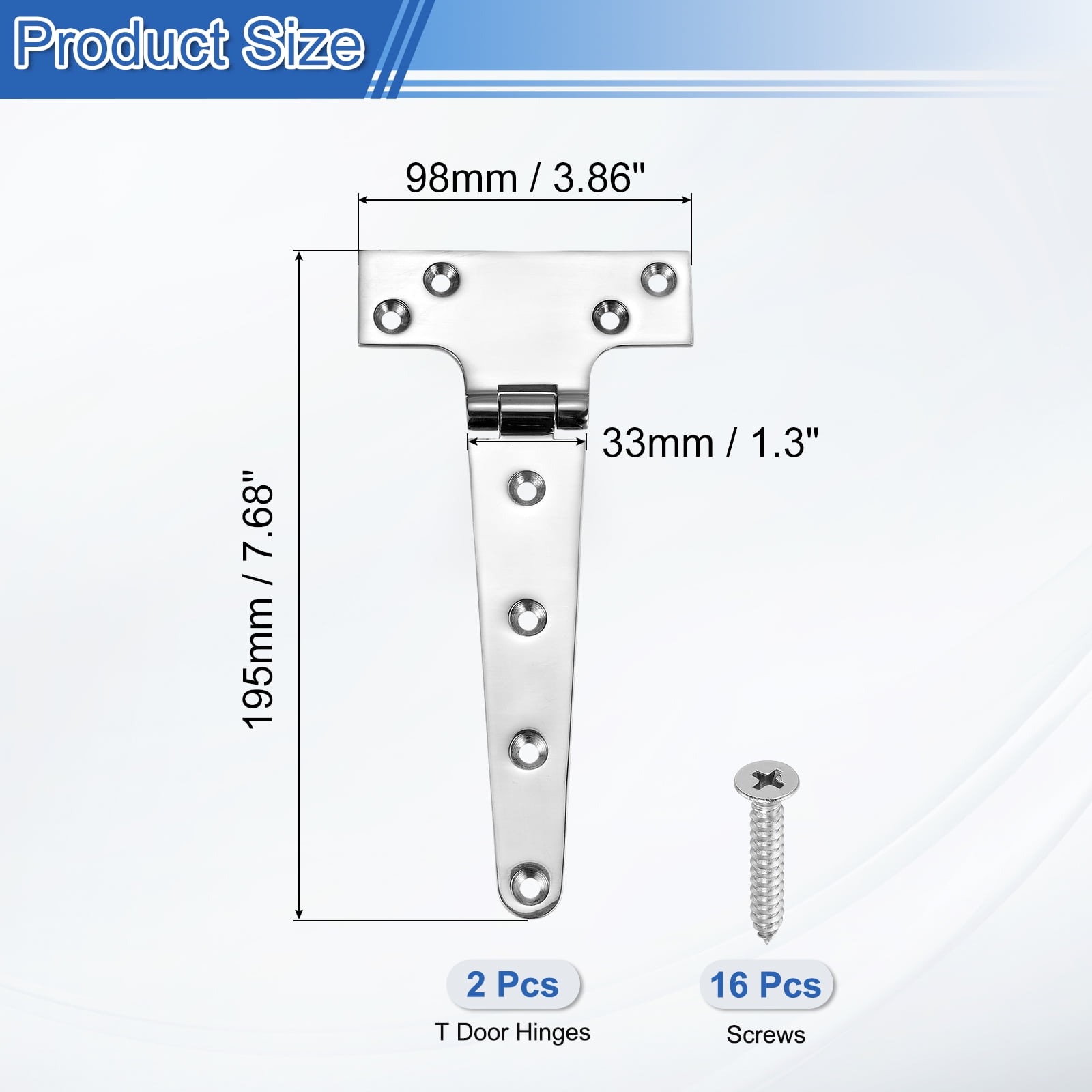 Uxcell 2 Pack T-Strap Door Hinges, 8" Wrought Tee Shed Gate Hinges Iron Hardware, Silver