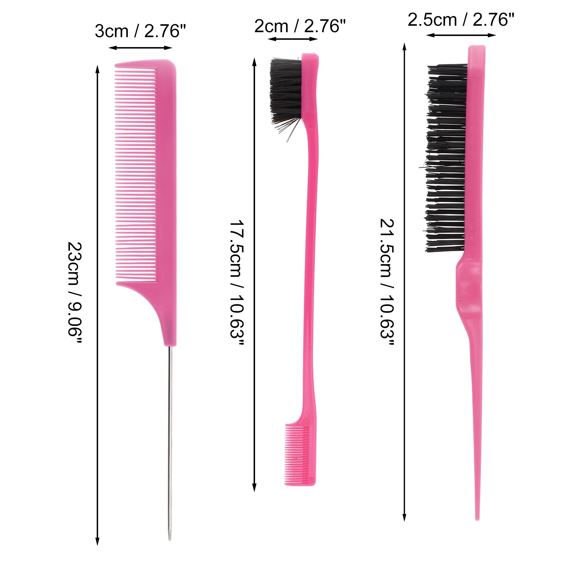 Unique Bargains 3Pcs Women Durable Rat Tail Comb Rose Red