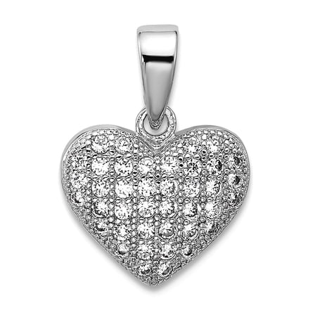 11.2mm 925 Sterling Silver Rhodium Plated Pave Cubic Zirconia Love Heart Pendant Necklace Pendant for Women