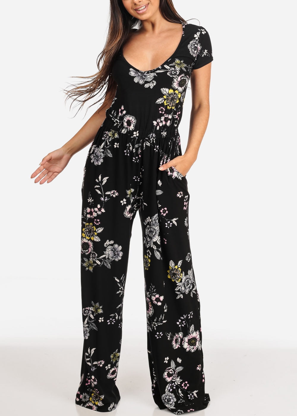 Black floral overalls Clearance