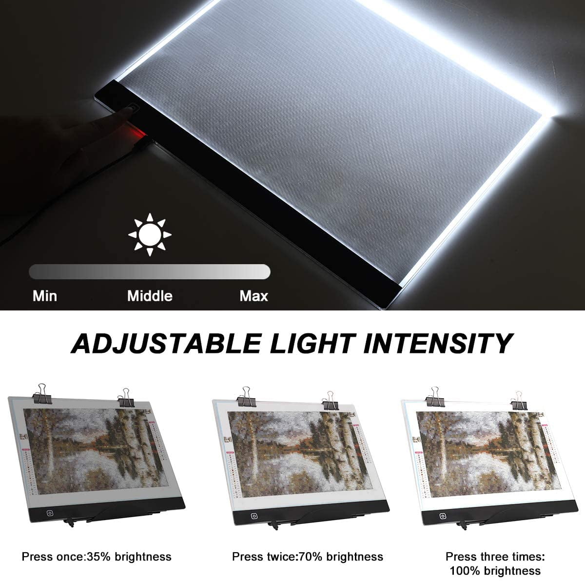 ARTDOT A2 LED Light Pad for Diamond Painting USB Powered Light Board Kit, Adjustable Brightness with 12 Angles Stand and Clips, Size: 23.6 x 15.7