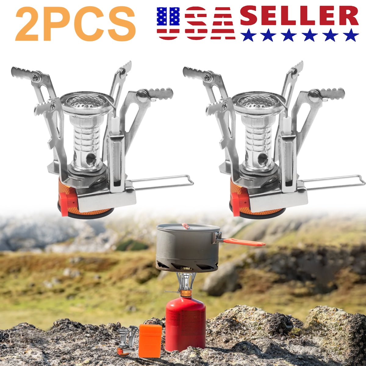 2pcs Portable Camping Stoves Backpacking Stove with Piezo Ignition