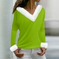 thumbnail image 5 of Long Sleeve Pullover Christmas Tops Womens Loose Long Sleeve V Neck Fur Trim Sweater Tops Green XL, 5 of 7