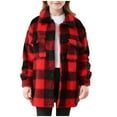 thumbnail image 3 of MKOSPLRT Girls Winter Fleece Jacket Warm Thicken Sherpa Coat Plaid Fuzzy Shacket Lapel Collar Outerwear with Pocket 4-15 Years, 3 of 8