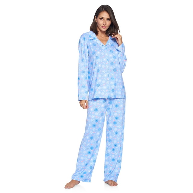 Casual Nights Women's Long Sleeve Rayon Button Down Pajama Set