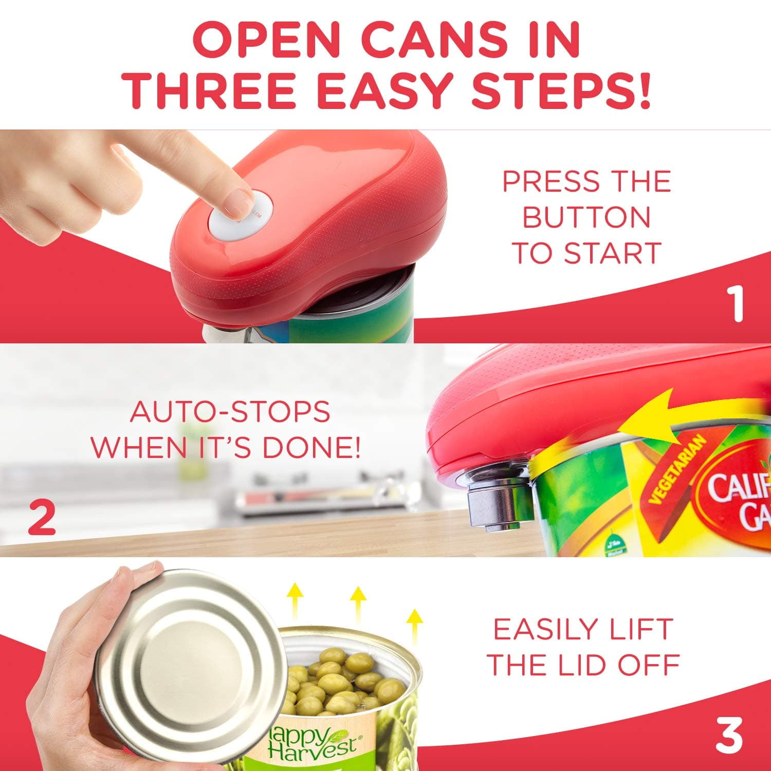 One Touch Electric Can Opener: Open Your Cans With A Simple Push Of Button  And Automatic Shut-off – No Sharp Edge, Food-safe And Battery Powered Can  Opener – Casazo