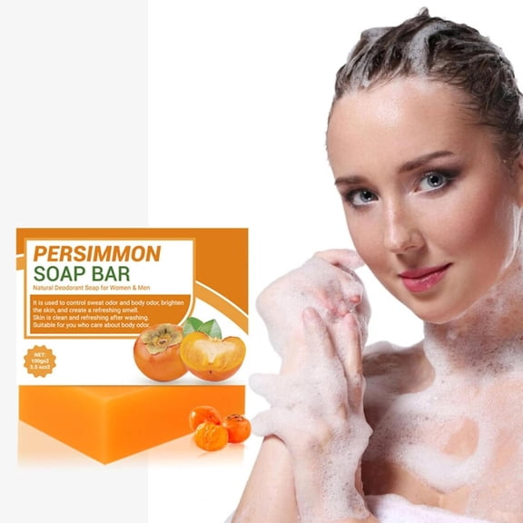 Persimmon Body Deodorizing Soap, Cold Process Handmade Bar for Gentle Cleansing, Removes Dirt and Oil Without Tightness, Floral Scent for Daily Shower, Suitable for All Skin Types,100g