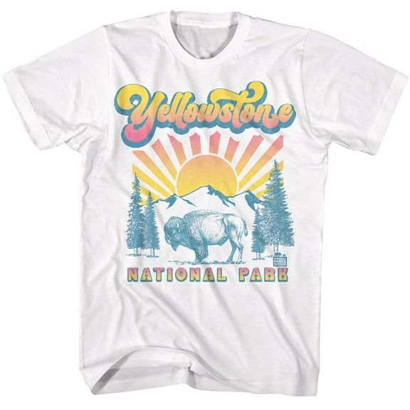 National Parks Buffalo With Gradient Sun White Adult T-Shirt