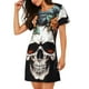 thumbnail image 2 of Easygdp Flower Horn Skull Camisón de manga corta para mujer, informal, estampado, 2 of 6