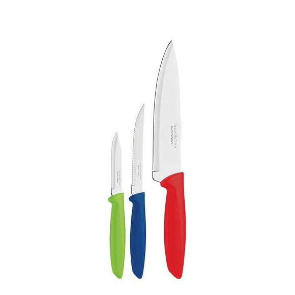 Tramontina Plenus Cutlery 18/0 Stainless Steel 3 Pc Knife Set with Multi-Colored Polypropylene Handles