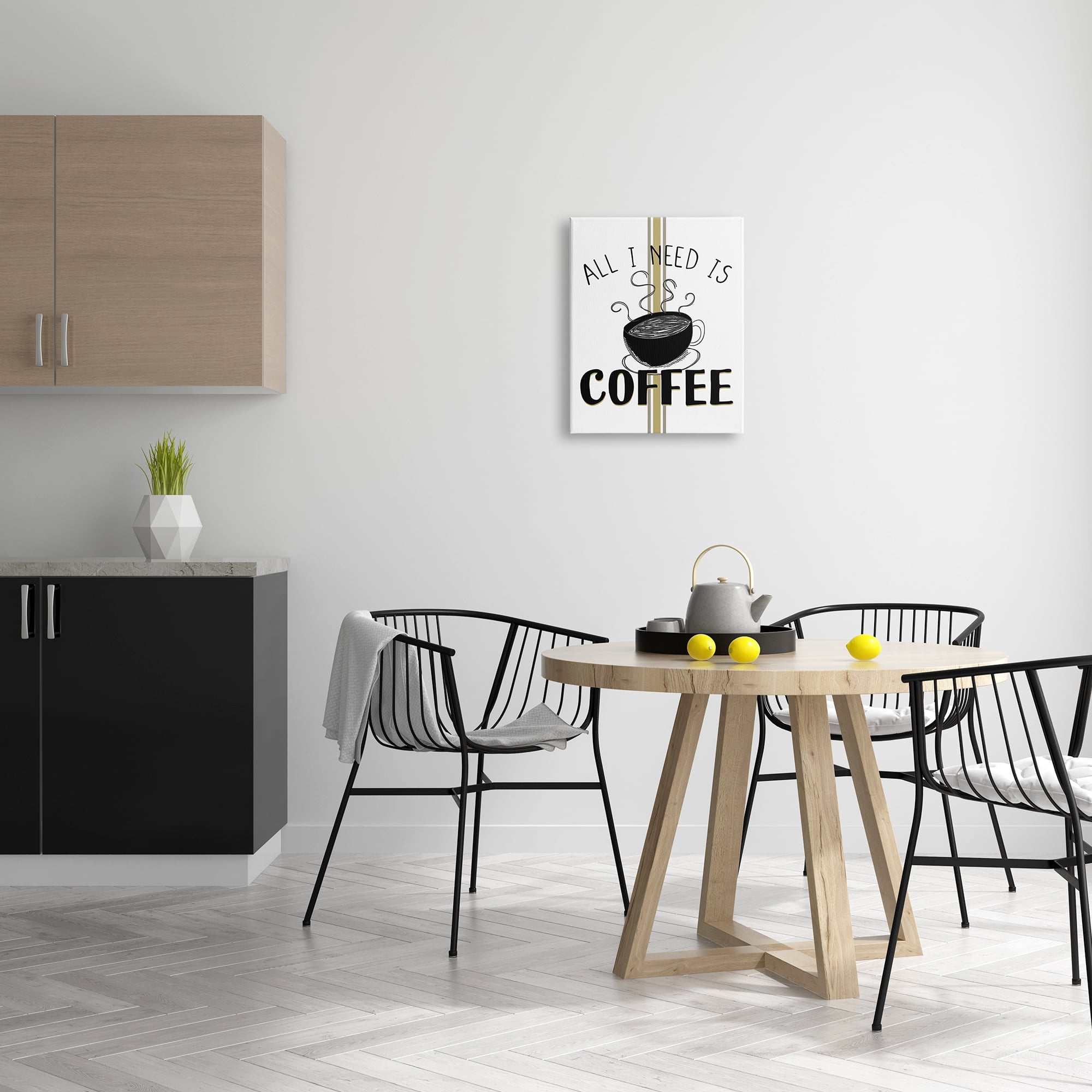 Stupell Industries Coffee Phrase with Bistro Stripe Food & Beverage Painting Gallery Wrapped Canvas Art Print Wall Art, 16 x 20