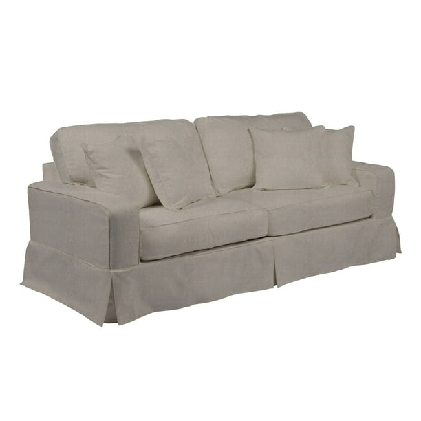 Set of 9 Light Gray Box Cushion Sofa Slipcover 87”
