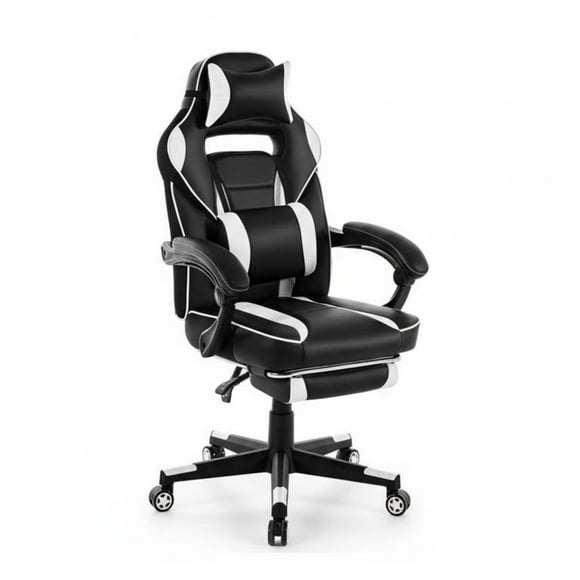 Garvee Gaming Silla, Reposapiés Retráctil, Lumbar y Reposacabezas Ajustables, Blanco y Negro