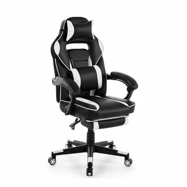 Garvee Gaming Silla, Reposapiés Retráctil, Lumbar y Reposacabezas Ajustables, Blanco y Negro