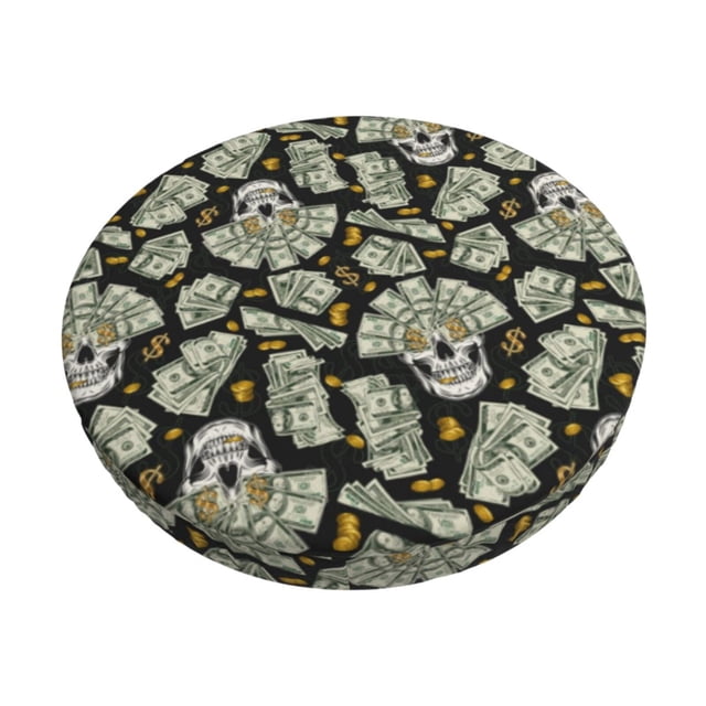 Balery Skull with Dollar Fundas de asiento para taburete de bar redondo de tela de terciopelo ajustables que protegen de arañazos y manchas para sillas de 14 a 17 pulgadas.-13 inch