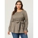 thumbnail image 4 of Blude talgrande pamujer con pade gallo, blusas de trabajo informales paoficina, top peplum marrón 3XL, 4 of 6