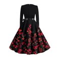 thumbnail image 6 of Hogleaql Women's Caual Dress Round Neck Dressy Long Sleeve A-Line Plus Size Swing Dress Floral Printed Lightweight Midi Length Vintage Fall Comfy Ruffle Bow Tie Skirts Black 4XL, 6 of 6