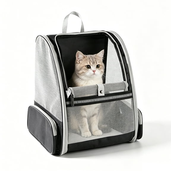 Cat Backpack Carrier, Foldable Pet Backpack with Three Side Mesh Panels, Portable Travel Hiking Bag for Small Puppy Kitten Under 15 Lbs (Gray)