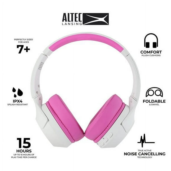 Audifonos con cable para niños de Altec Lansing cancelación de ruido para niños, batería de 15 H, límite de volumen de 85 dB, diseño plegable, sonido potente, cancelación activa de ruido