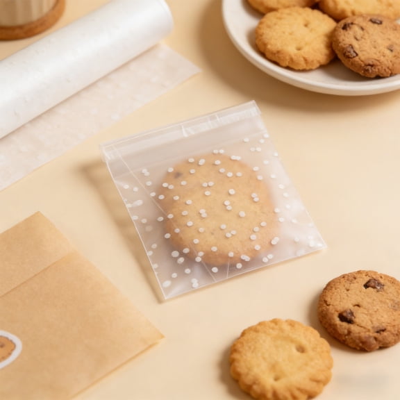 Self-Sealing Treat Bags, 100-Piece Transparent Plastic Bags with an Adhesive Closure