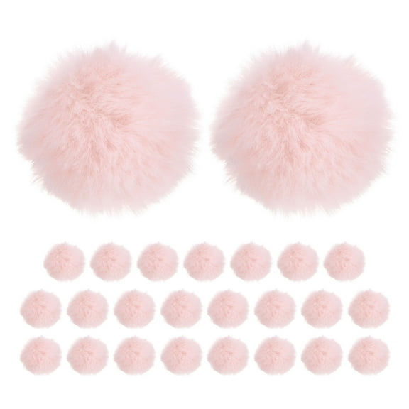 Uxcell 25-Pack Faux Fur Pom Poms, 1.6 Inch/ 4 cm Soft Fluffy PomPoms Balls Faux Rabbit Fur with Elastic Loop for DIY[Pink]