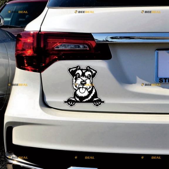 Peeking Schnauzer Dog Car Magnet Sticker Magnetic Decal White Background - 2 Pack Reflective 4" 5" - for Truck Door Fridge Reusable Waterproof
