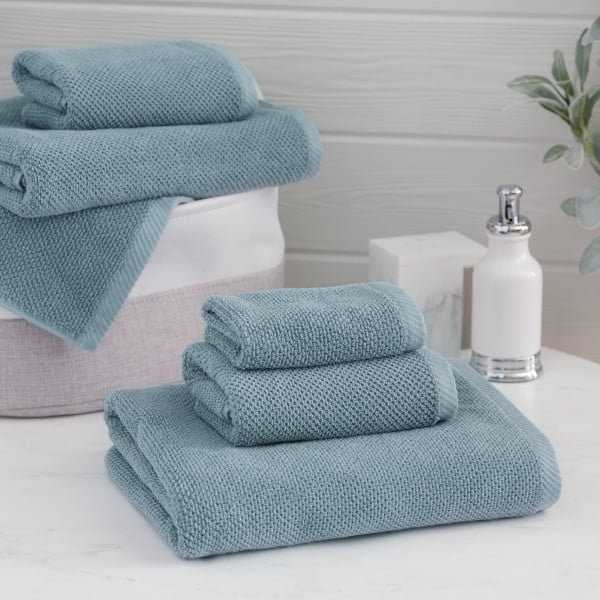 Popcorn Textured Dusty Blue Bathroom Towels Hotel & Spa Towels for Bathroom 8 Pack Wash Towels Welhome Franklin Premium 600 GSM 100% Cotton Wash Towels Soft & Absorbent