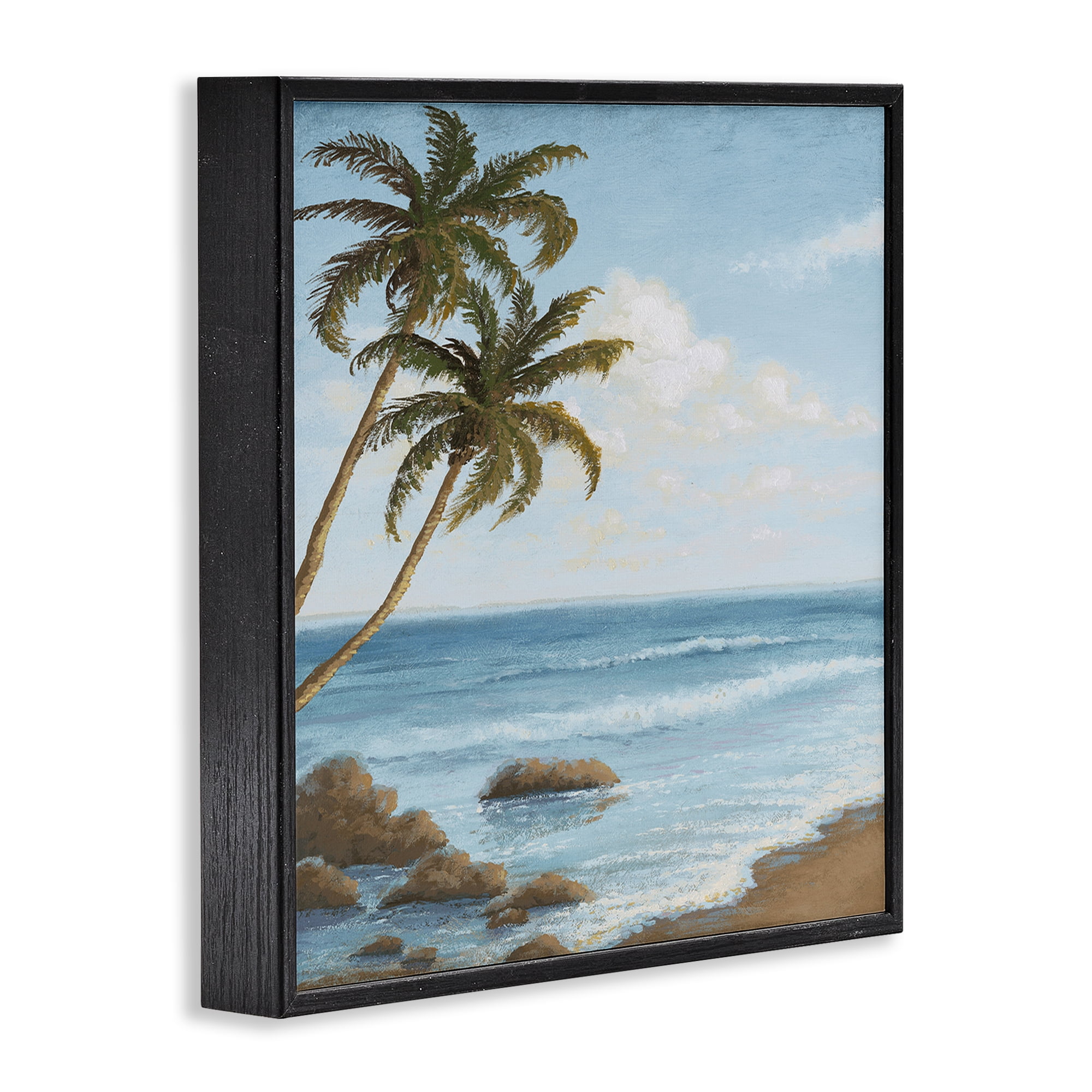 Stupell Industries Palm Trees Looming Beach Coastal Painting Black Framed Art Print Wall Art, 12 x 12