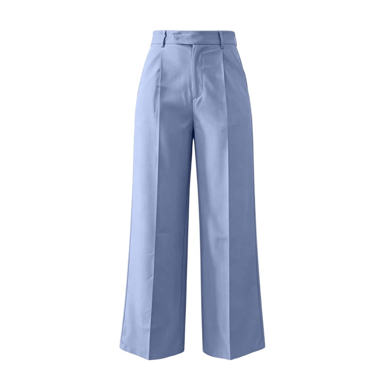 ladies blue dress pants VBVC Women's High Waist Wide Leg Pants, Slim Office Work Trousers For Women, Ladies' Pleated Business Casual with Pockets,Light Blue,S-3XL Aw23