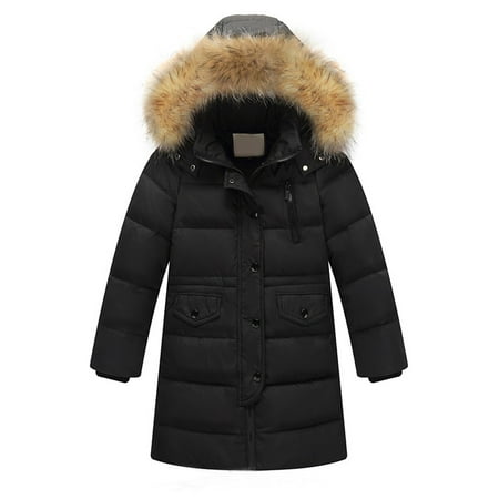 

Kids Girls Winter Faux Hooded Down Coat Jacket Padded Overcoat