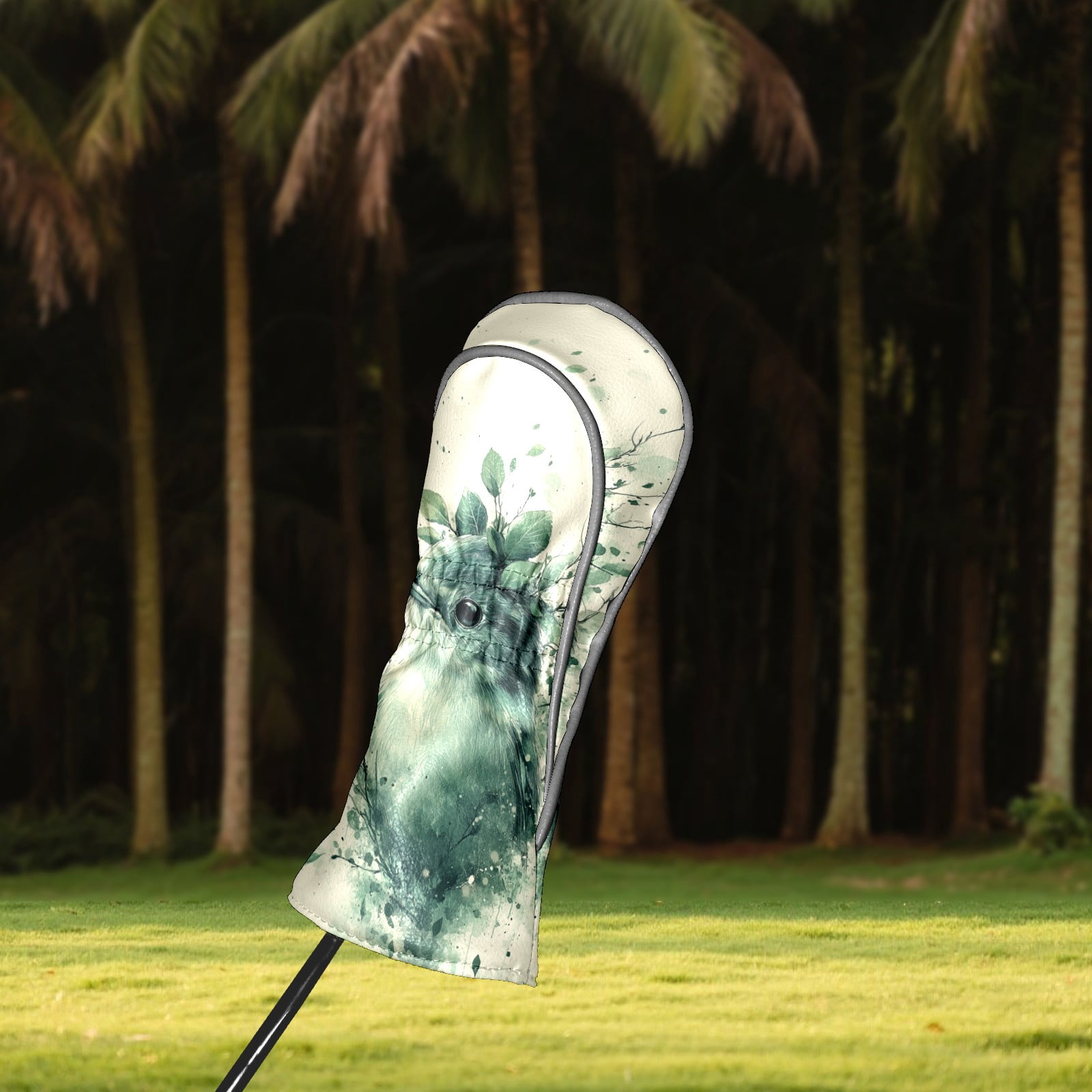 Golf Club Covers PU Leather Waterproof Head Covers for Fairway Woods Hybrids Green Bird