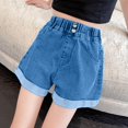 thumbnail image 4 of Antinious Toddler Boys Solid Elastic Waist Versatile Ripped Denim Cargo Half Shorts Jeans, 4 of 5