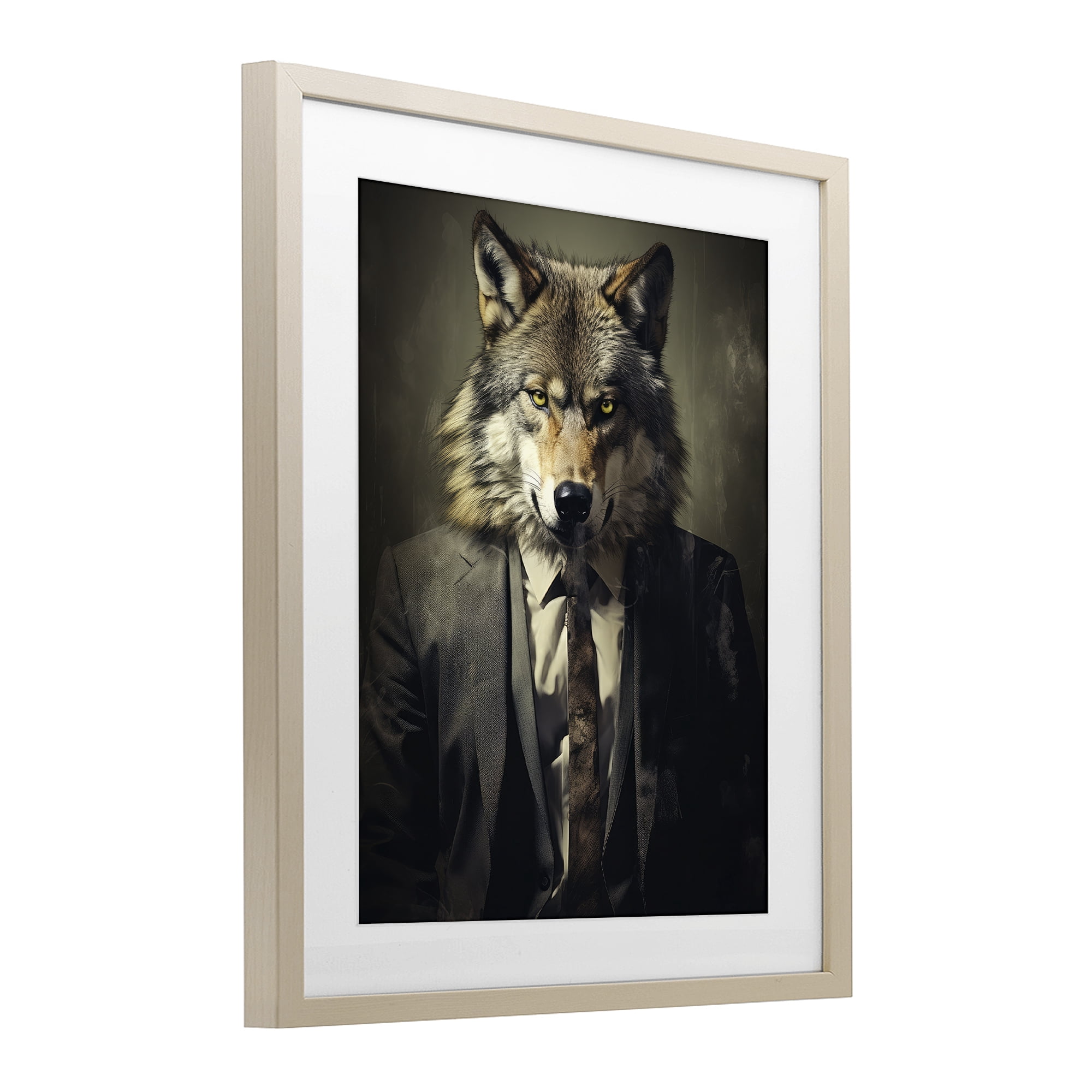 Stupell Industries Fancy Wolf in Suit Birch Framed Print Under Glass, design by Ray Powers