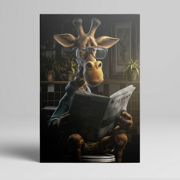 1pc Funny Giraffe Reading Newspaper on Toilet Framed Decor room hanging Wall Picture Decor for Home Gifts, living room, bathroom, bedroom, kitchen wall art decor canvas wall art